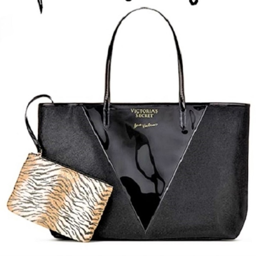 Victoria's Secret Tote/Case Black/Animal Print Bag